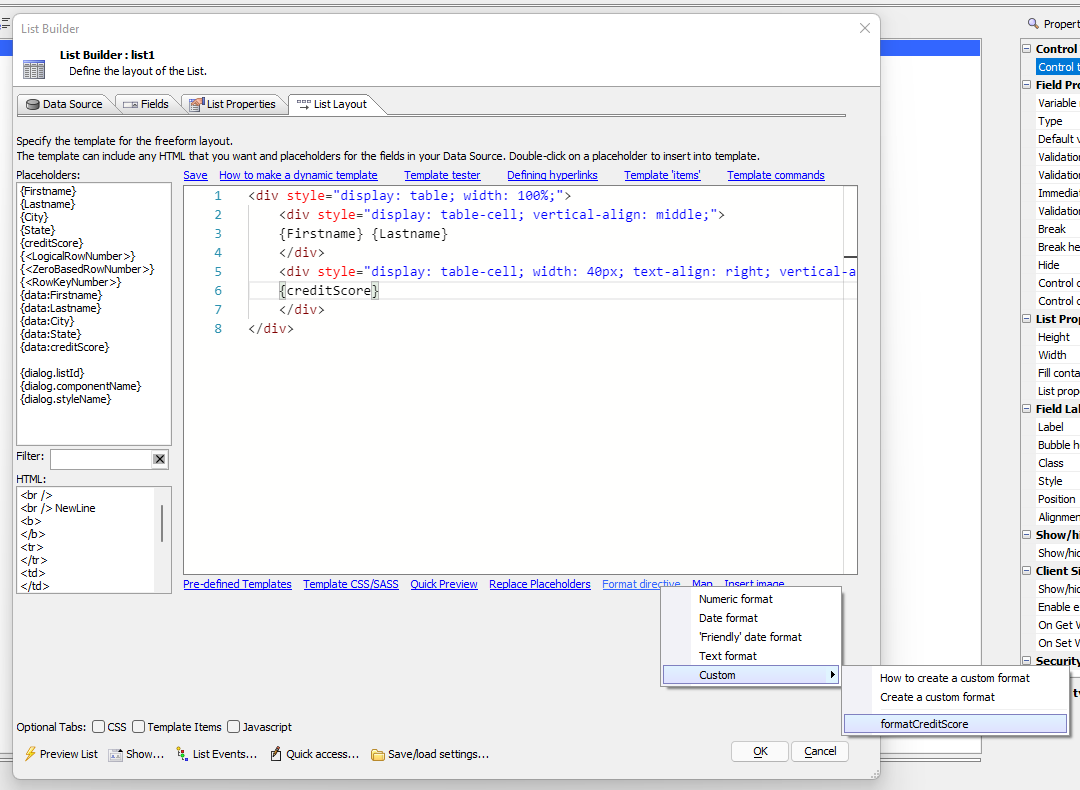 Inserting a custom format directive